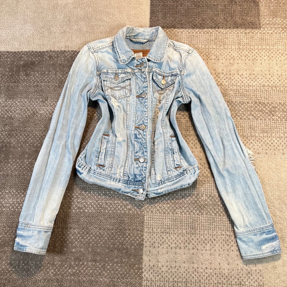 Y2K Abercrombie & Fitch Womens Distressed Denim Jacket Light Blue Size S